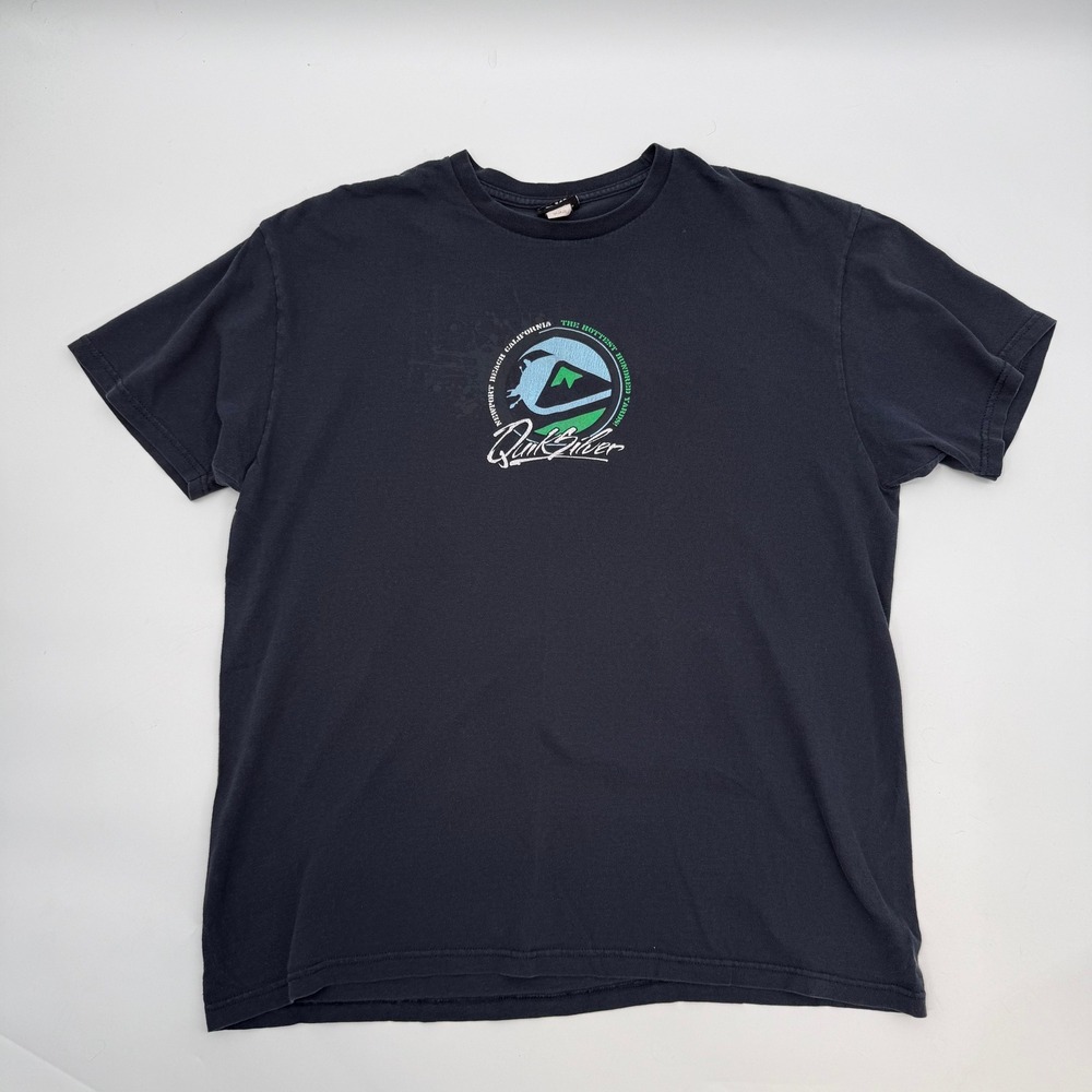 Quiksilver Mens XL Shirt Black Newport Beach California Graphic Surf Tee